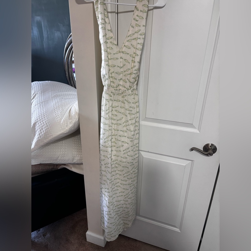 a new day White Maxi Dress with Green Fish Print